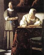 VERMEER VAN DELFT, Jan Lady Writing a Letter with Her Maid (detail)  ert china oil painting artist